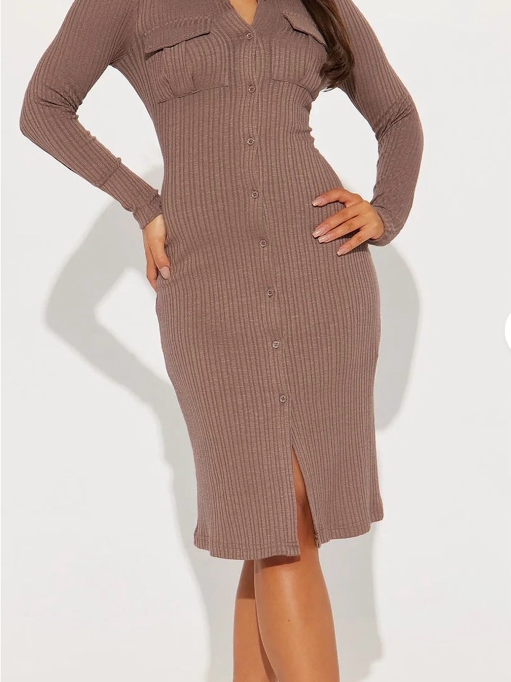 Fashion Nova Barcelona Ribbed Midi Dress - Brown- Medium